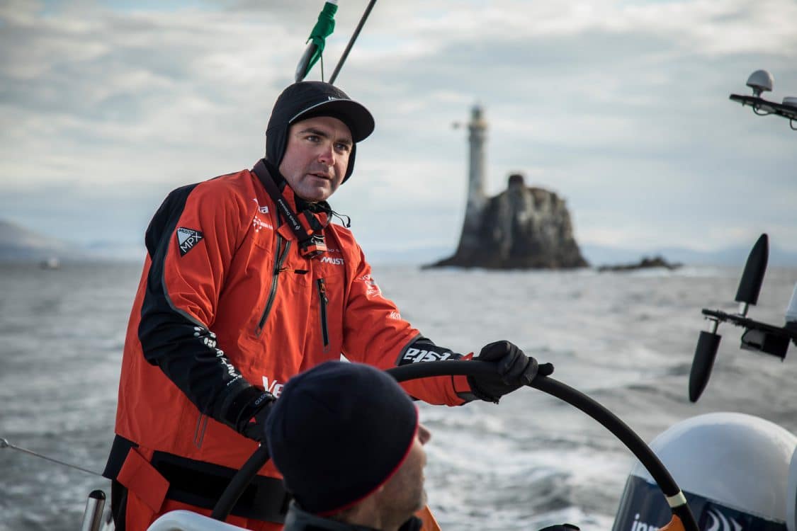 2017-18, Charles Caudrelier, Commercial, Dongfeng, Fastnet Rock, Leg Zero, Musto, On board, On-board, Pre-race, Race Sponsors, Rolex Fastnet Race, Skipper, Vestas 11th Hour Racing, french, helm, wheel